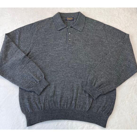 Brooks Brothers Vintage Merino Wool Gray Henley Sweater Men's size Large - Picture 1 of 6